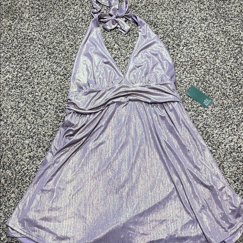 Wild Fable Metallic Purple Halter Tie Neck Mini Dress Size Large | NWT - Picture 3 of 8